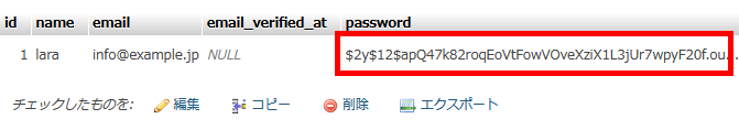 phpMyAdminでパスワードをチェック